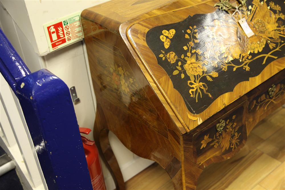 A German rococo marquetry bureau de dame, in the manner of the Spindle Brothers, W.3ft 2.5in.